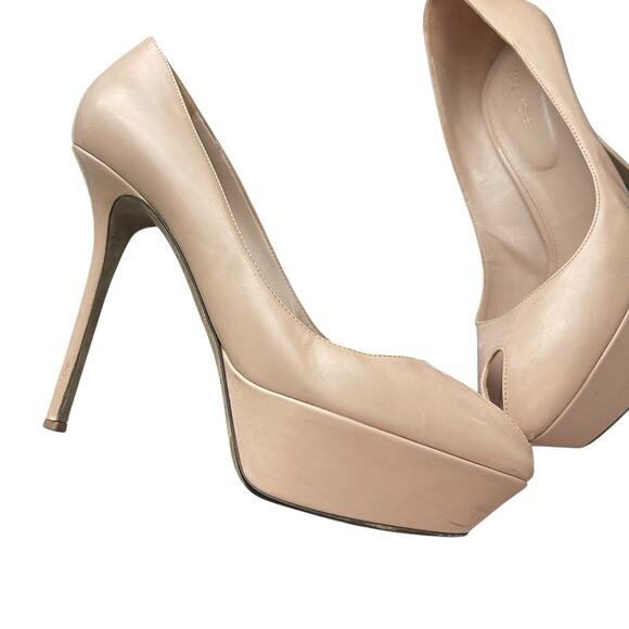 Sergio Rossi EUR 40.5 US 10.5 Peep Toe Stiletto Heels Nude Beige Platform - Picture 14 of 16